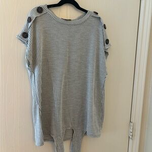 Lavish Black and White Striped Button-Accent Tunic